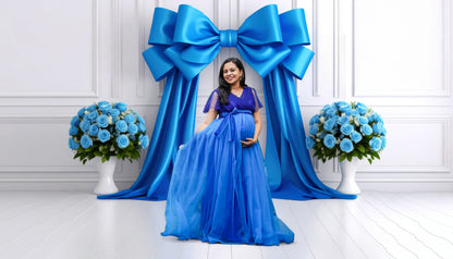 royal blue maternity digital photography backdrop with flowers