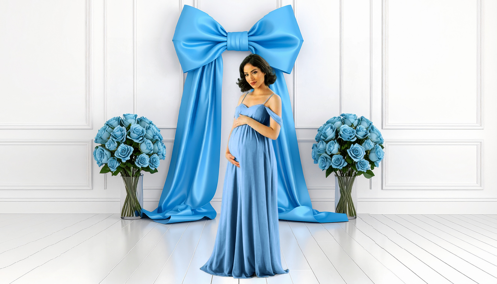 blue maternity newborn digital photography backdrop with flowers