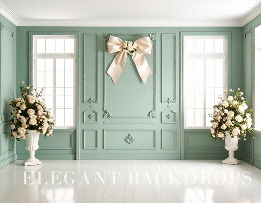 Light Sage & Ivory Elegant Room Child Maternity Digital Backdrop